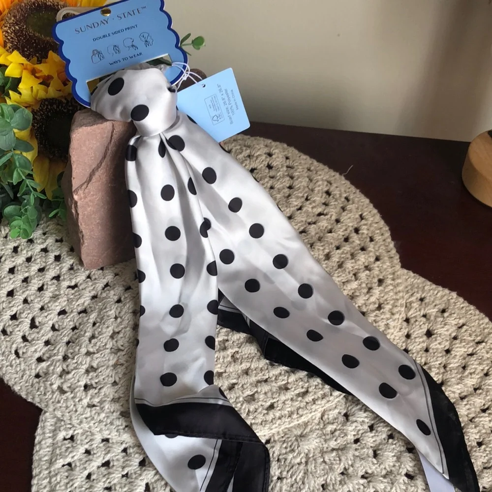 Sunday + State Polka Dot Silky Scarf - Black & White